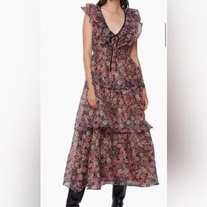 Lost & Wander Women’s Floral Ruffle Tiered  Botanique Midi Dress NEW size 12